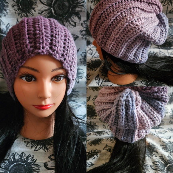 Hand Crafted Accessories - Purple Crochet Handmade Beanie Hat